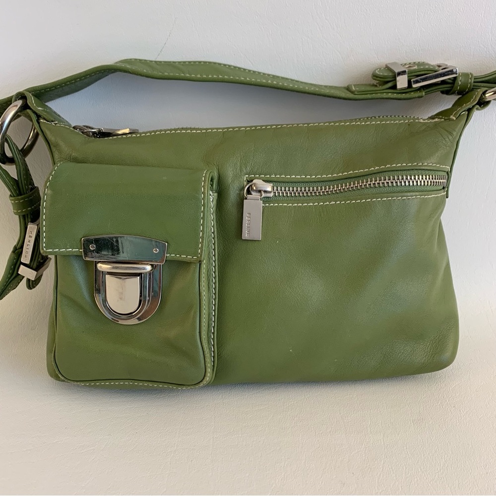 Perlina Green Leather Shoulder Handbag